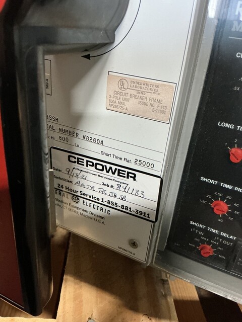 800 Amps, General Electric #TP88SSH, Power Break Circuit Breaker, 3 Pole, 600 VAC, RMS-9 Micro Versa Trip - Image 3