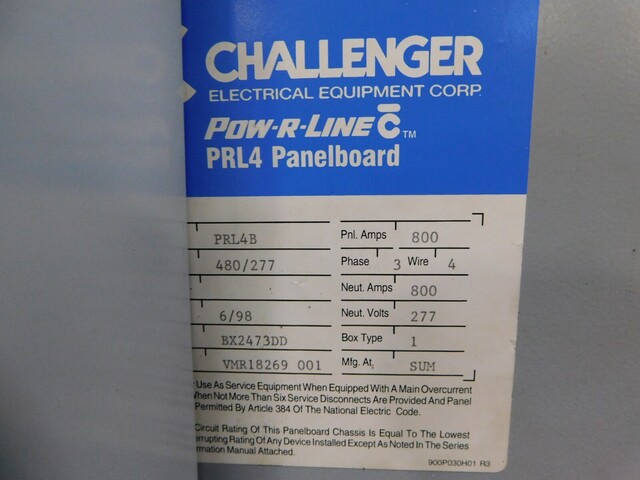 800 Amp. Cutler-Hammer, PRL4B, Pow-R-Line panelboard, 480/277 Volts, 3 phase, 4 W., 600 Amp. main breaker - Image 9