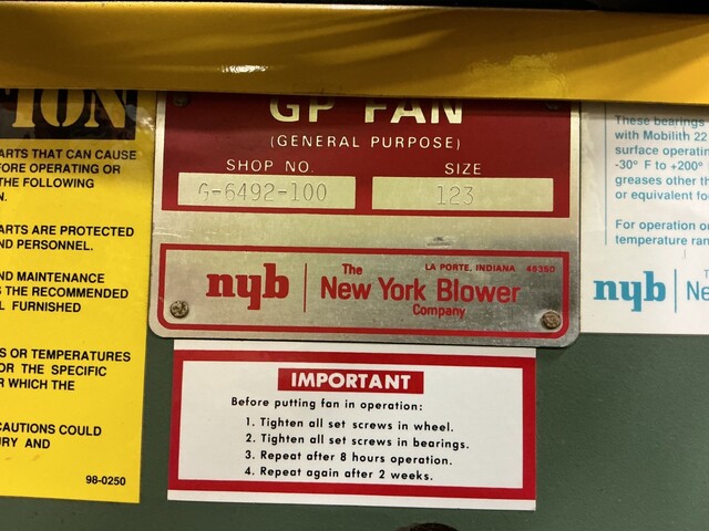 New York Blower #G-6492-100, blower / dryer, size 123, 30 A., 600 VAC, 3 Ph., 31" hanging rack - Image 10