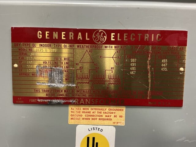 112.5 KVA 480 Primary, 208/120 Secondary, General Electric #9T23B3875, Transformer, 3 Phase, 60 Hz. - Image 9