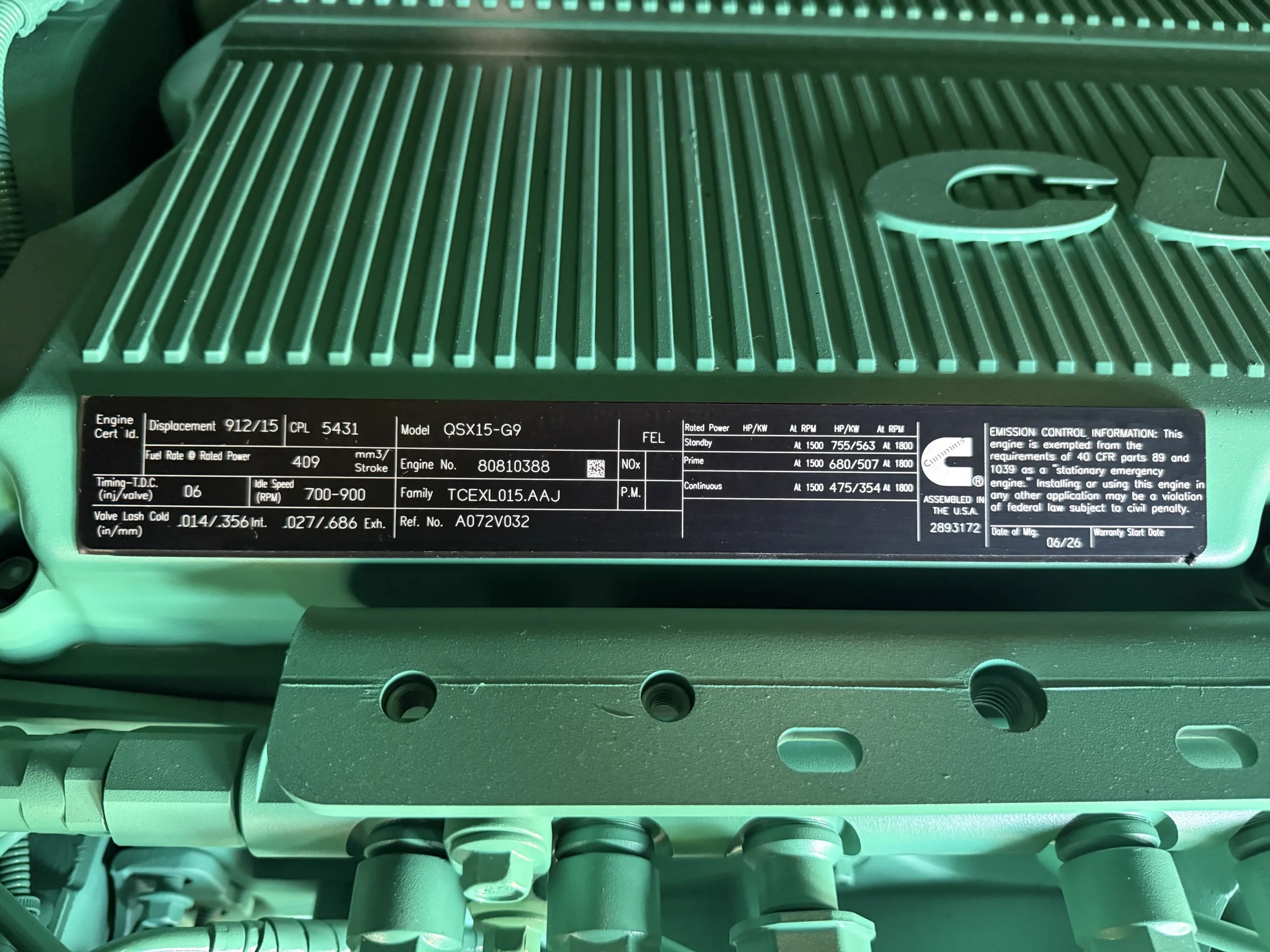 500 KW Cummins #DFEK, diesel generator set, 277/480V., 3-Ph., 60 Hz, standby, QSX15-G9 engine, EPA Tier 2 - Image 9