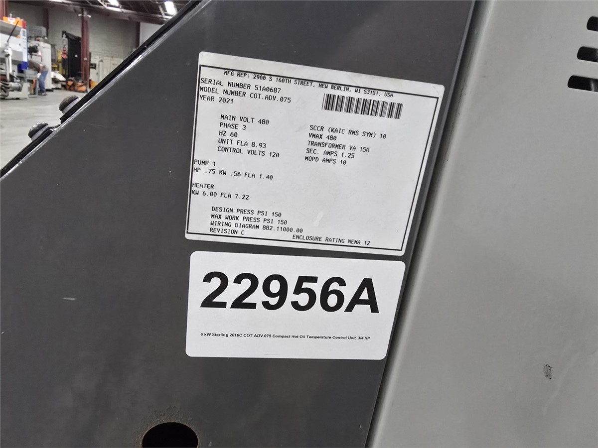 6 KW Sterling #COT.ADV.075, Compact Hot Oil Temperature Control Unit, 400°F Max, 150 PSI, 0.75 HP Pump, 480 - Image 4
