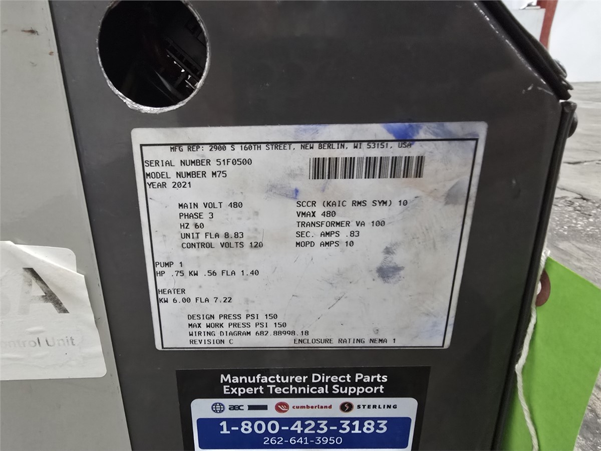 6 KW Sterling #M75, Water Temperature Control Unit, 250°F Max, 150 PSI, 0.75 HP Pump, 480 V., 2021 - Image 7