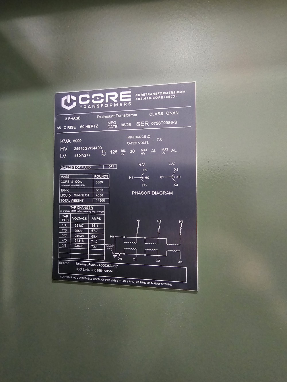 3000 kVA 24940GrdY/14400 Pri.480Y/277 Secondary, PAD, proCORE - Image 1
