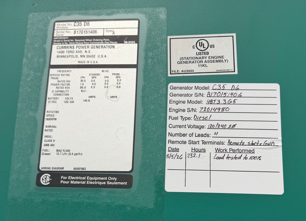 35 KW Cummins / Onan #C35-D6, Diesel Generator - Image 4