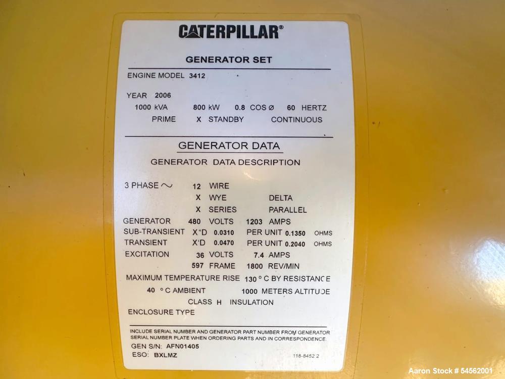 800 KW Caterpillar, Diesel Generator, #3412 engine, 480 Volts, 276 hours, 2006 - Image 10