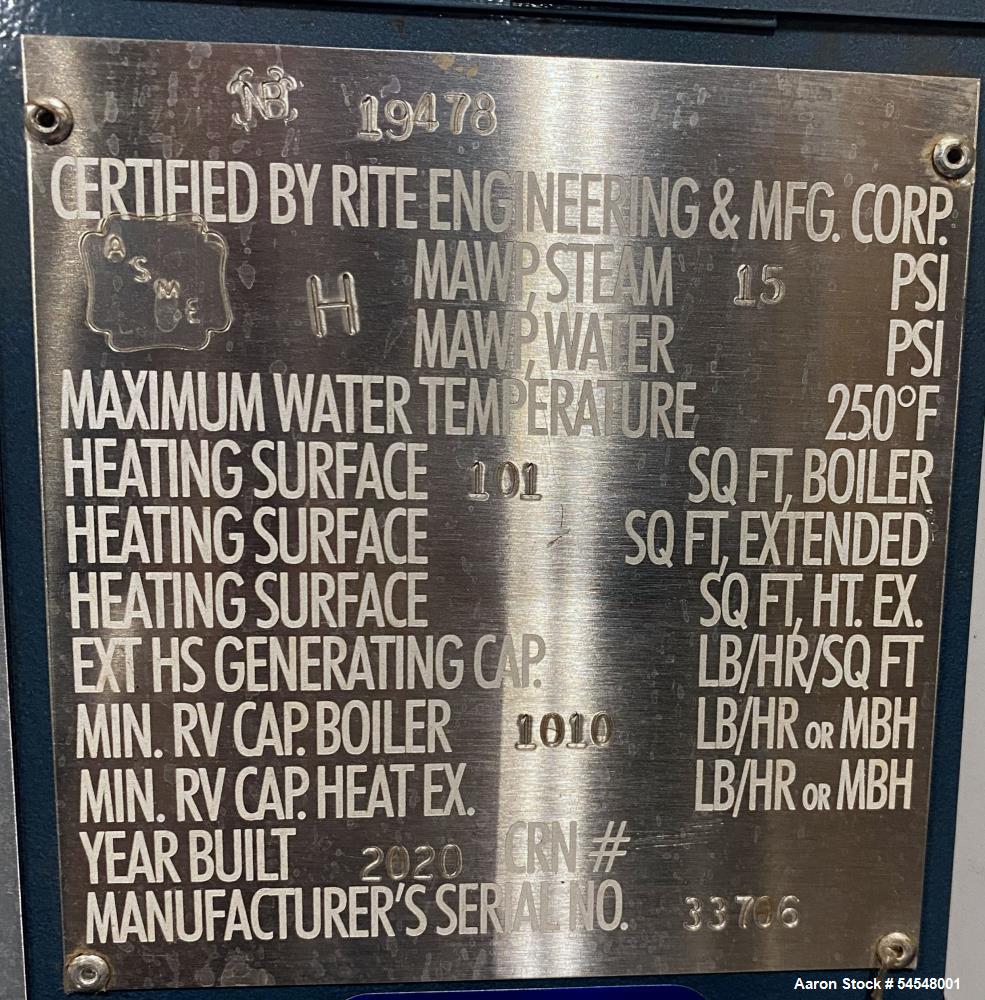 798,000 BTUH Rite #105S, Natural Gas-Fired Low Pressure Steam Boiler, 19 BHP, 15 PSI, 2020 - Image 9