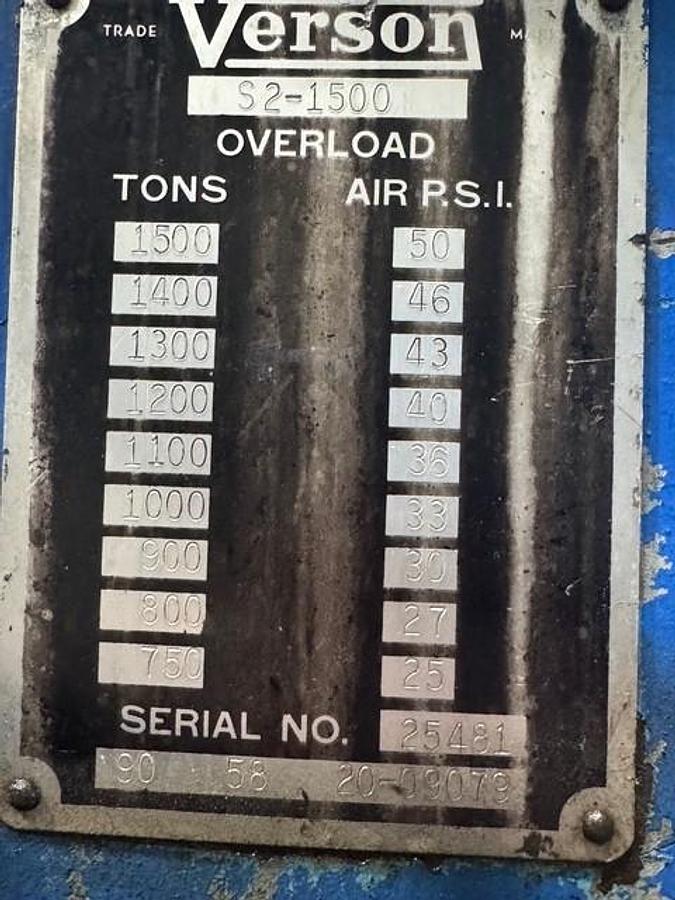 1500 Ton, Verson #T-SE2-1500-96-54, Transmat Straight Side Double Crank Press, 96" x54" Bed, 24" Stroke, 54" - Image 3