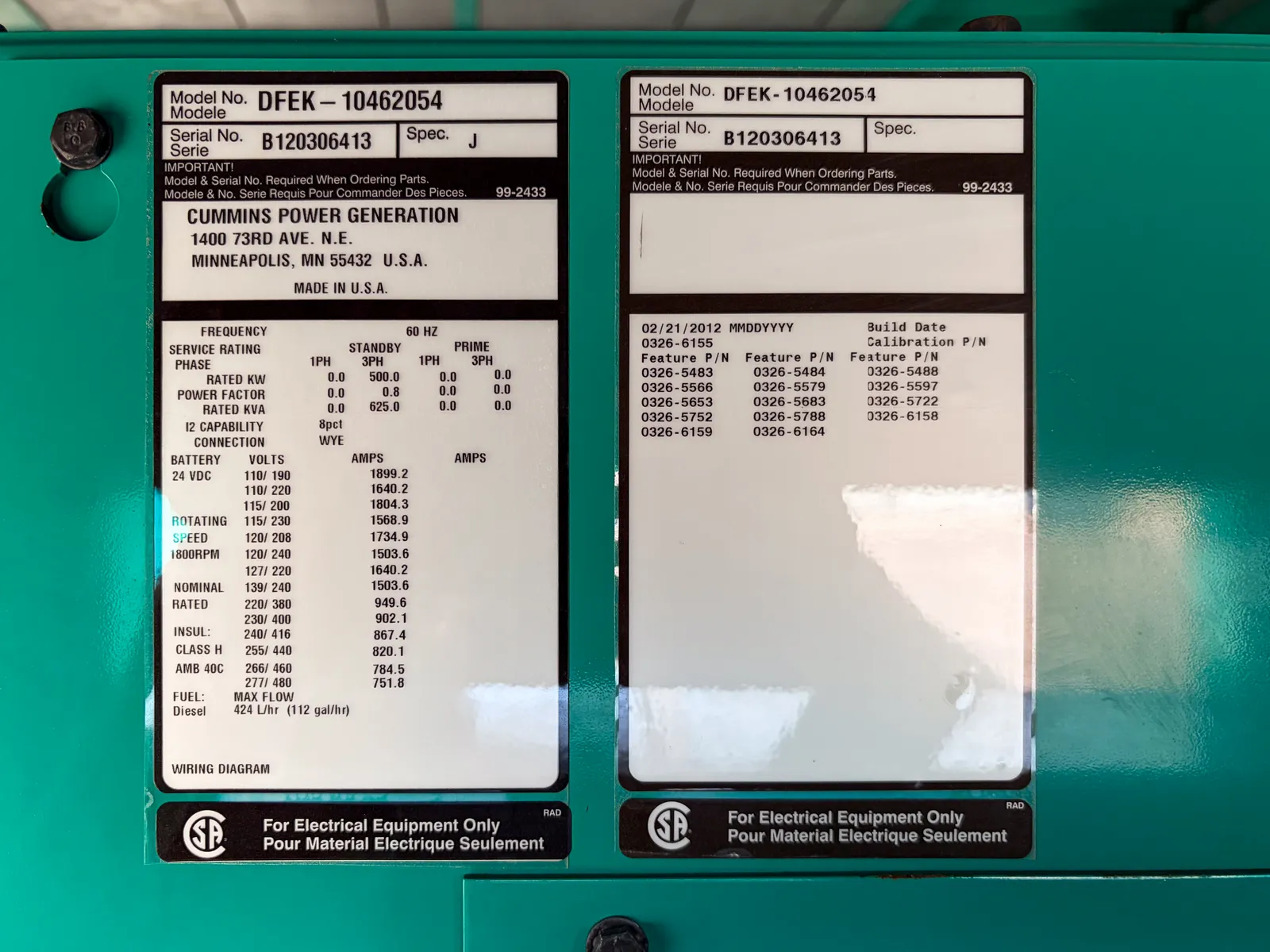 500 KW Cummins #DFEK-10462054, diesel generator set, standby, enclosed, 277/480 Volts, 3 phase, 267 hours - Image 5
