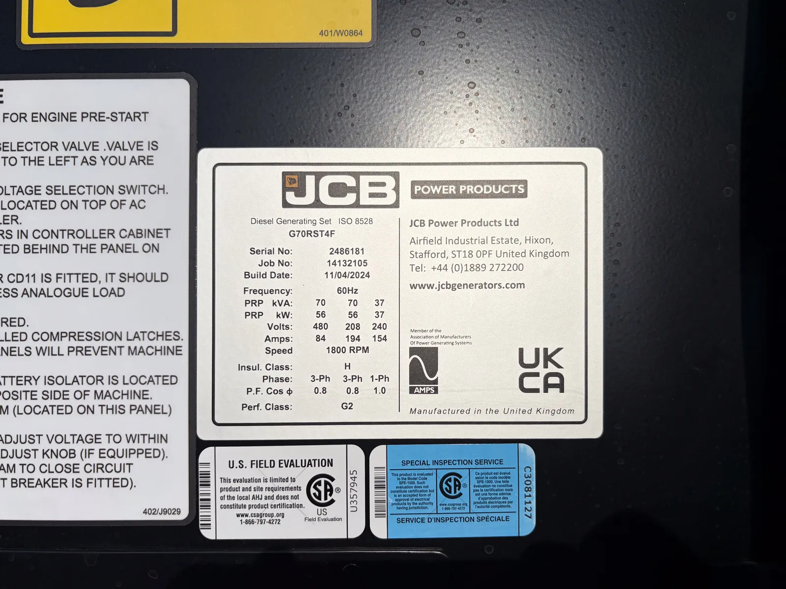56 KW JCB, diesel generator set, trailer/enclosed, voltage selector switch, 2023, new surplus - Image 5