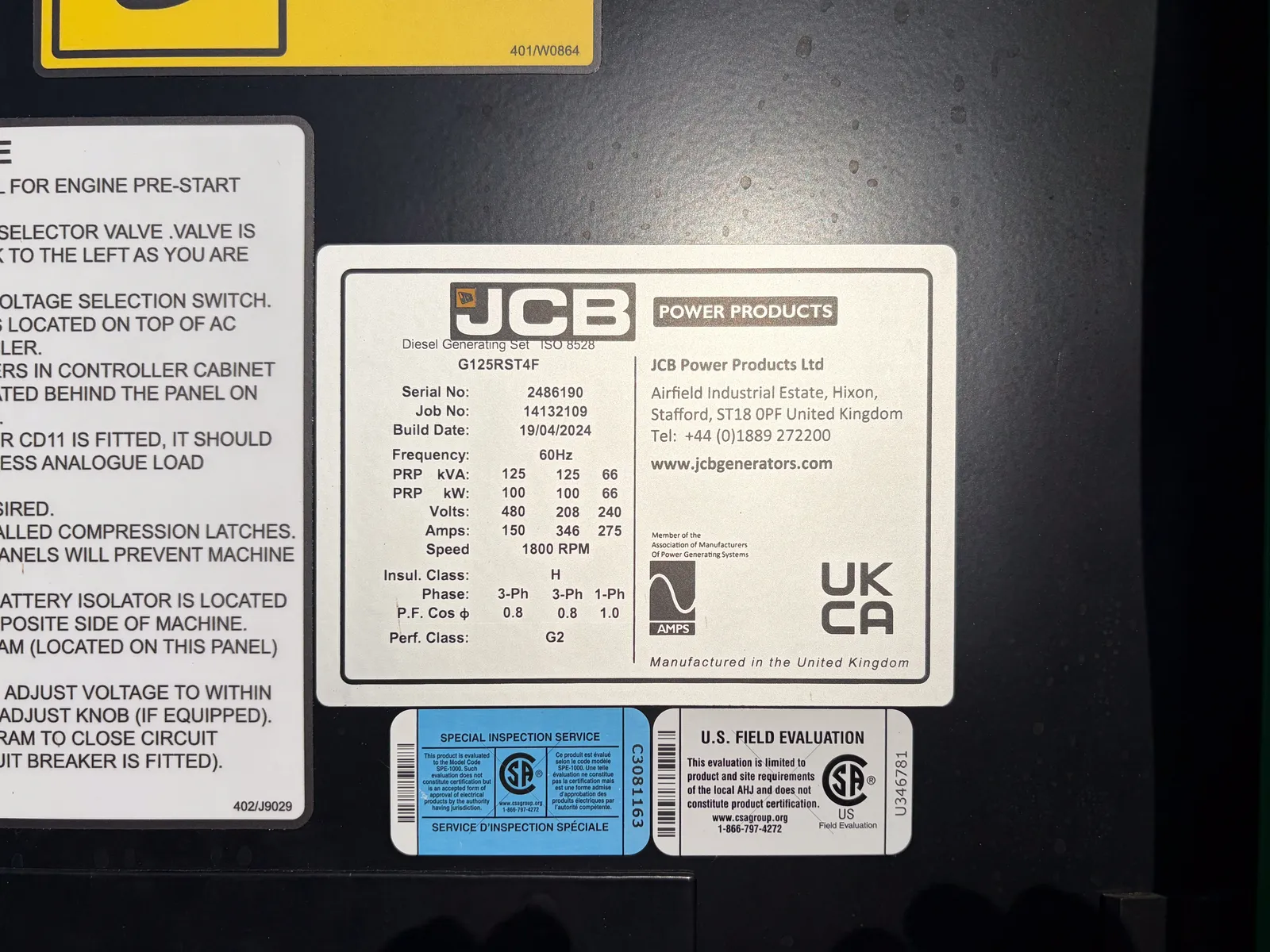 56 KW JCB #G70RS, diesel generator set, trailer/enclosed, voltage selector switch, 2023, new surplus - Image 5