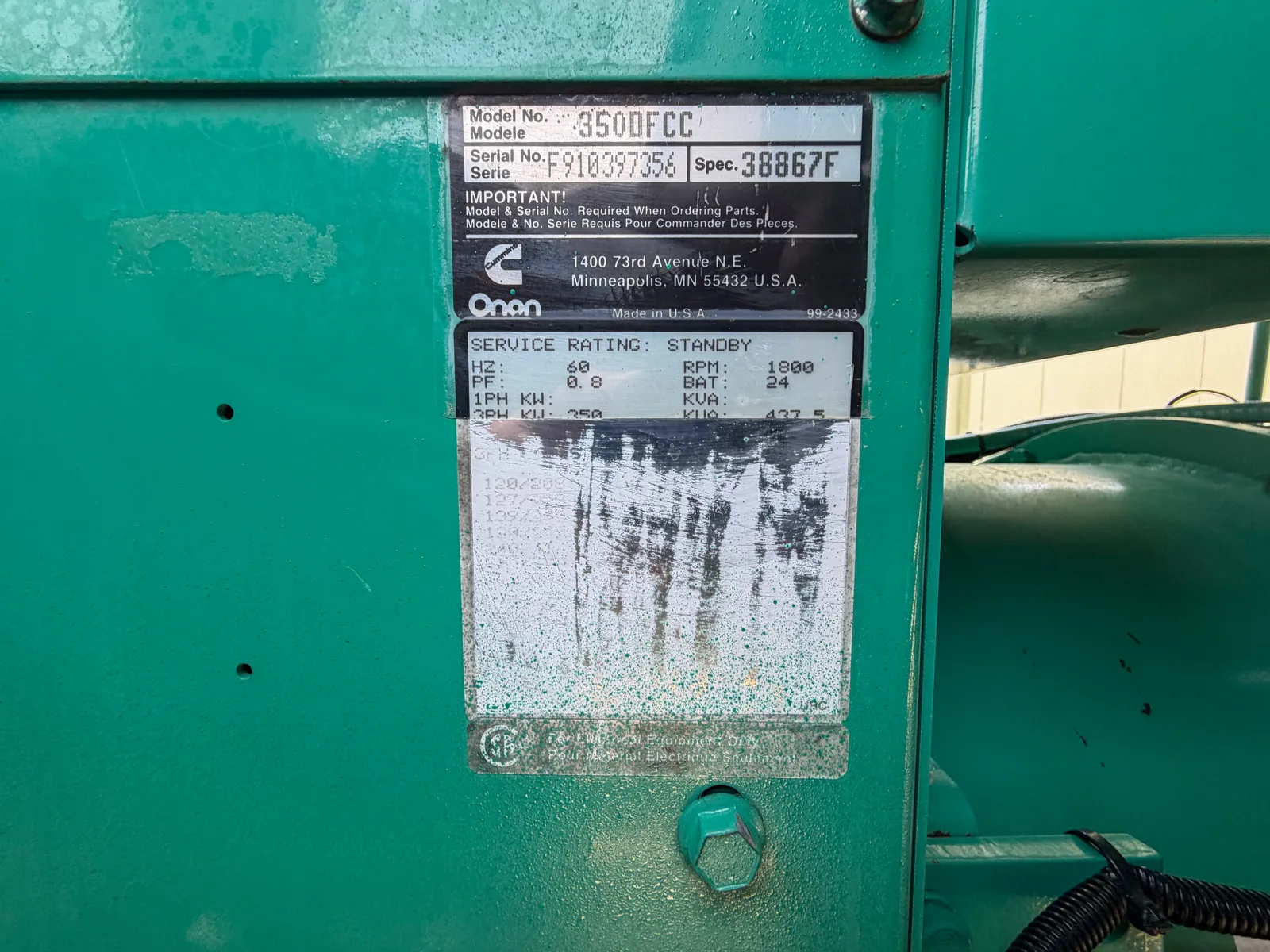 350 KW Cummins #350DFCC, diesel generator set, standby, weatherproof enclosure, 480 Volts, 3 phase, 776 - Image 5