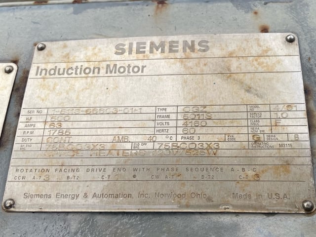 500 HP 1800 RPM Siemens, Frame 5011S, TEFC BB, 4160 Volts - Image 3