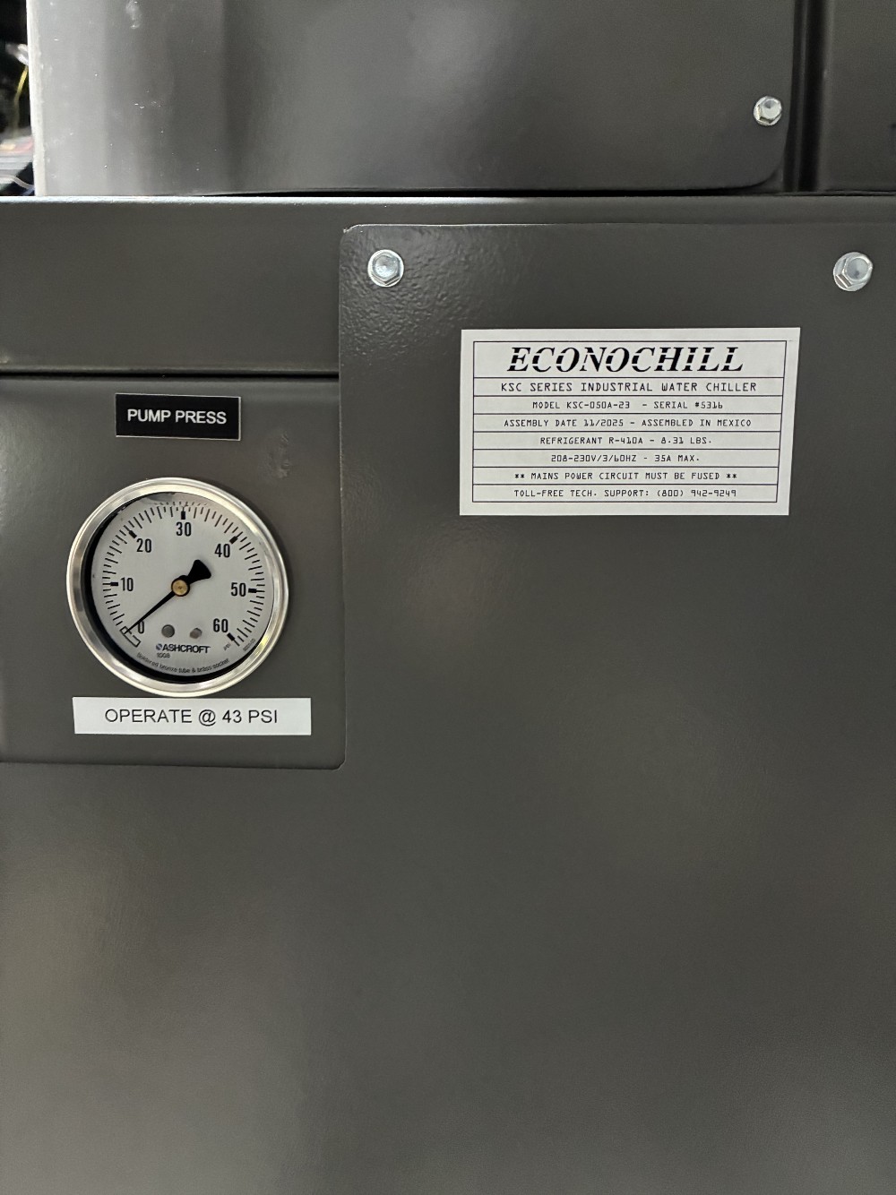 5 Ton, Econochill #KSC-050A-23, air-cooled process water chiller, R-410A, new/unused, 2025 - Image 4