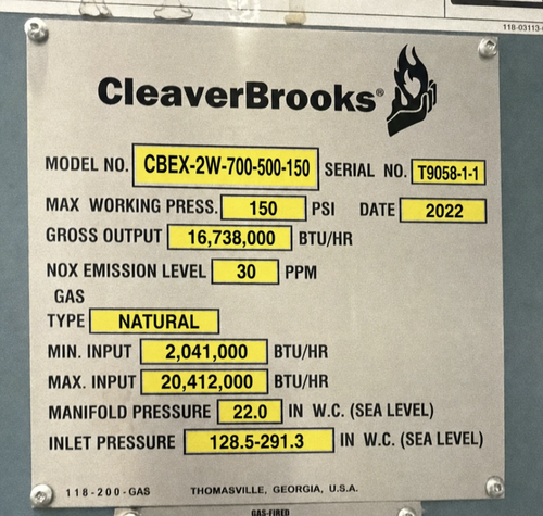 500 HP Cleaver-Brooks #CBEX-2W-700-500-150, Firetube Boiler, 30 PPM, 100 psig, 2022 - Image 2