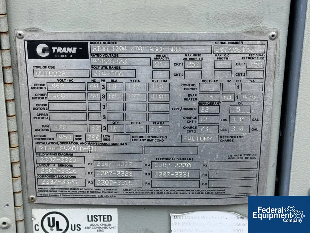100 Ton Trane #RTAA-1004, Air Cooled Chiller, R22, 460 V. - Image 2