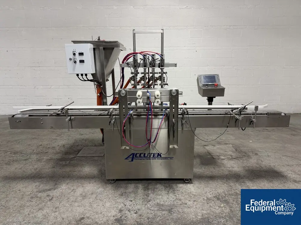 Accutek #AVF4-16, Inline Piston Filler, bottom up fill, slat conveyor, Delta Control, 2022 - Image 1
