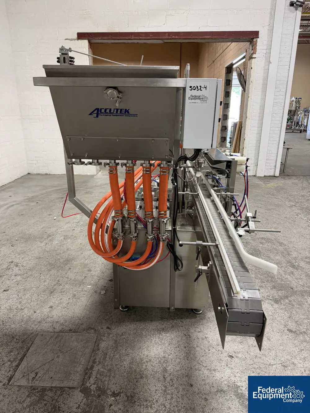 Accutek #AVF4-16, Inline Piston Filler, bottom up fill, slat conveyor, Delta Control, 2022 - Image 5