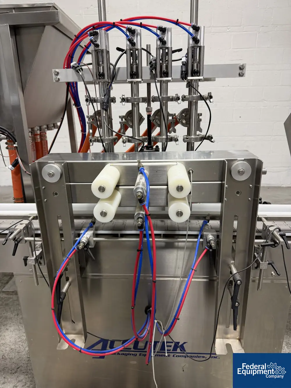 Accutek #AVF4-16, Inline Piston Filler, bottom up fill, slat conveyor, Delta Control, 2022 - Image 7