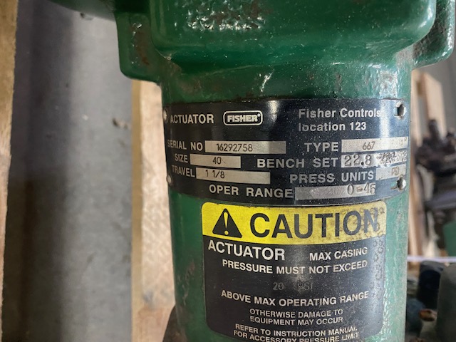 Fisher, Control Valve, Type 667 actuator, size 40, 22.8 bench set, 1-1/8" travel, 0-45 psi operating range - Image 2