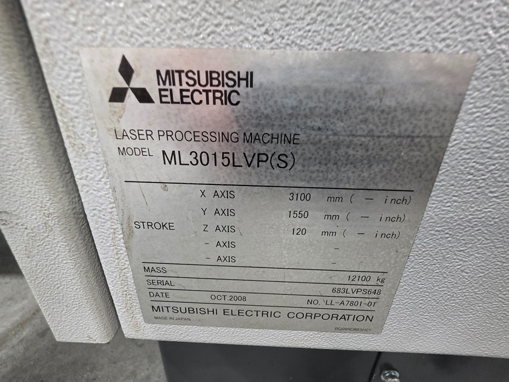 Mitsubishi #ML-3015LVP-Plus, CNC CO2 Laser, 4000 watt, 120" x 60" max. sheet, 122" X, 61" Y, 3.54" Z, pallet - Image 2