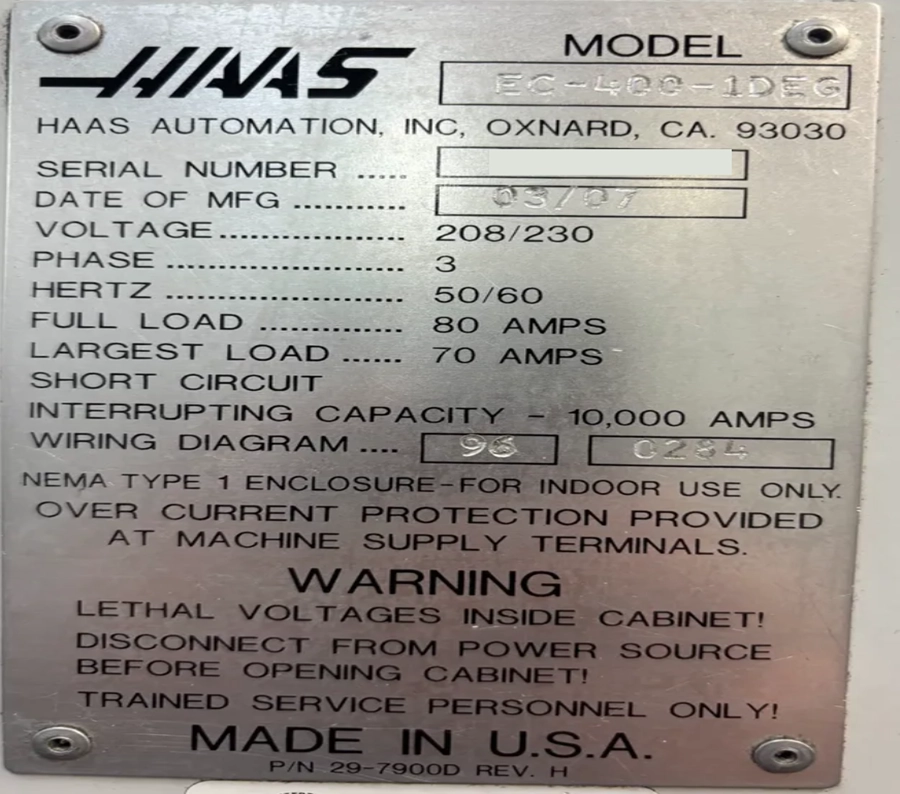 Haas #EC-400, CNC Horizontal Machining Center, 15.7" x 15.75" pallet, 22" X, 25" Y, 22" Z, 30 HP, 12000 RPM - Image 9