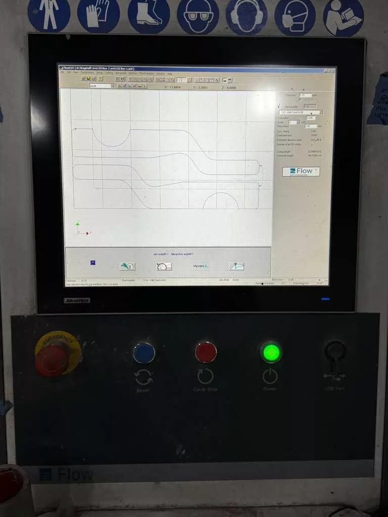 Flow #Mach-500-4060, CNC Waterjet, 13.6' x 20' table, 100 HP Hyperjet pump, 94,000 PSI, dual 5-axis taper - Image 9