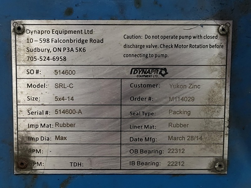 Dynapro Equipment #SRL-C, Rubber Lined Slurry Pump, 5" suction x 4" discharge, rubber impeller & liner - Image 2
