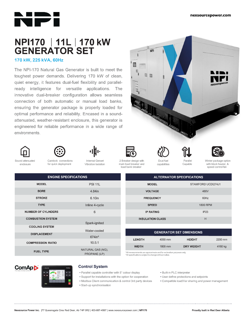 170 KW NPI #NPI170, Natural gas / LPG generator set, 480 Volts, enclosure - Image 2