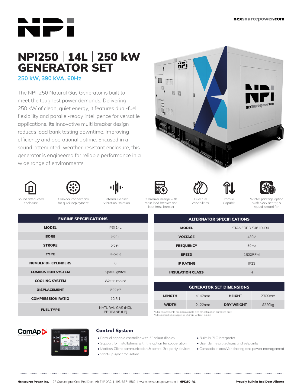250 KW NPI #NPI250, Natural gas / LPG generator set, 480 Volts, enclosure - Image 2