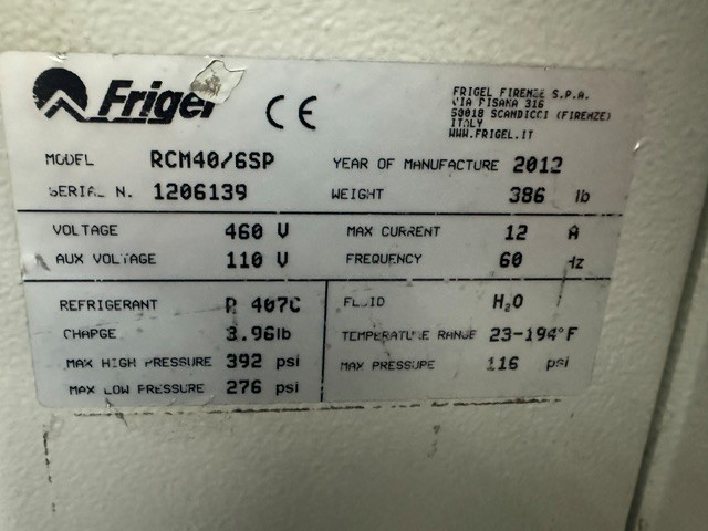 6 KW Frigel #RCM40/6SP, chiller & temperature controller, 2.5 ton, 1.5 HP pump, 20 GPM @ 40 psi, 460 V. - Image 4