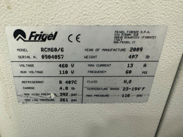 6 KW Frigel #RCM60/6HP, chiller & temperature controller, 3.5 ton, 2 HP pump, 30 GPM @ 40 psi, 23°F to - Image 4