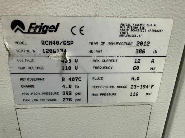 6 KW Frigel #RCM40/6SP, chiller & temperature controller, 2.5 ton, 1.5 HP pump, 20 GPM @ 40 psi, 460 V. - Image 4