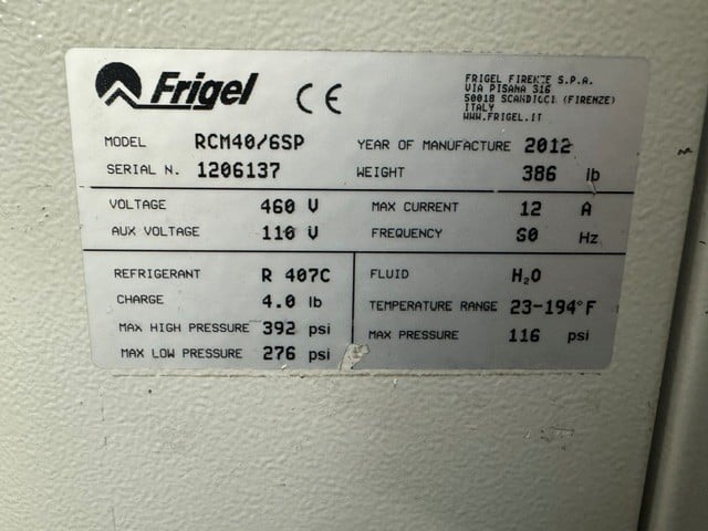 6 KW Frigel #RCM40/6SP, chiller & temperature controller, 2.5 ton, 1.5 HP pump, 20 GPM @ 40 psi, 460 V. - Image 4