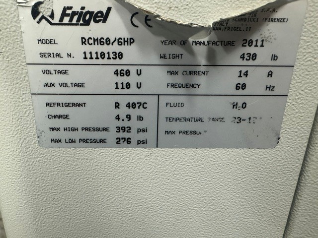 6 KW Frigel #RCM60/6HP, chiller & temperature controller, 3.5 ton, 3 HP pump, 40 GPM @ 40 psi, 460 V., 23°F - Image 4