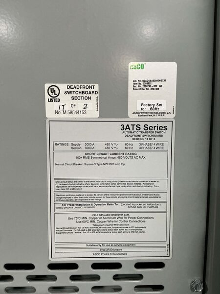 3000 Amp. ASCO #G3ADUSA33000NGXM, automatic transfer switch, 480 Volts, 3PH, Nema 3R - Image 6