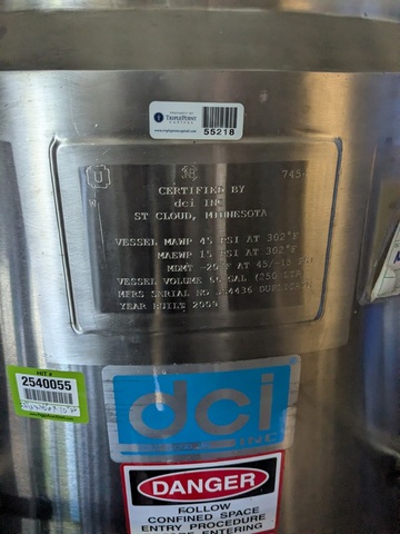 66 gallon DCI, Stainless Steel Jacketed Agitated Reactor, 45 psi @ 302°F vessel, Allen-Bradley PowerFlex 40 - Image 4
