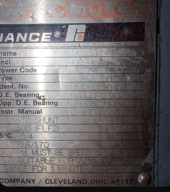 200 HP 500/2000 RPM Reliance Frame B588ATZ, STR-Shunt, DPG-FV, 500 VA, 300 VF (3 available) - Image 2
