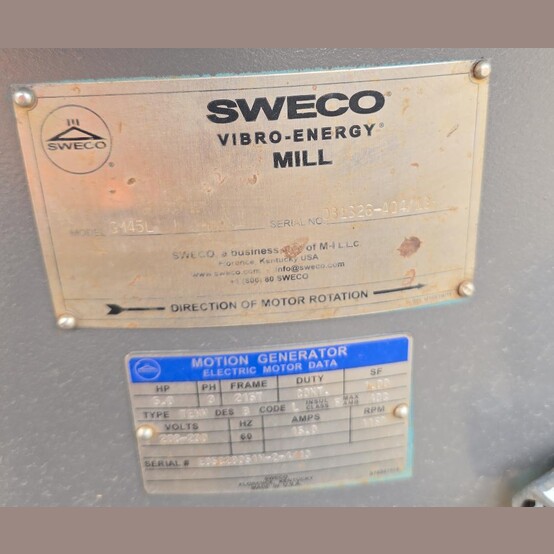 Sweco #GM45L, Vibro-Energy Mill, 5 HP, 1160 RPM, 208-230 Volt, 15 amps, 3PH - Image 2