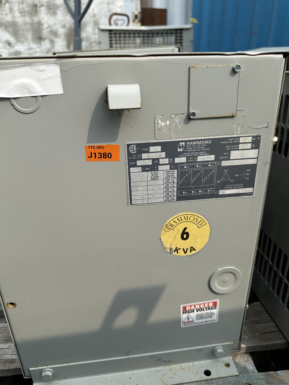 6 kVA 600 Delta Primary, 208Y/120 Secondary, Hammond, Dry-Type Isolation Transformer - Image 3