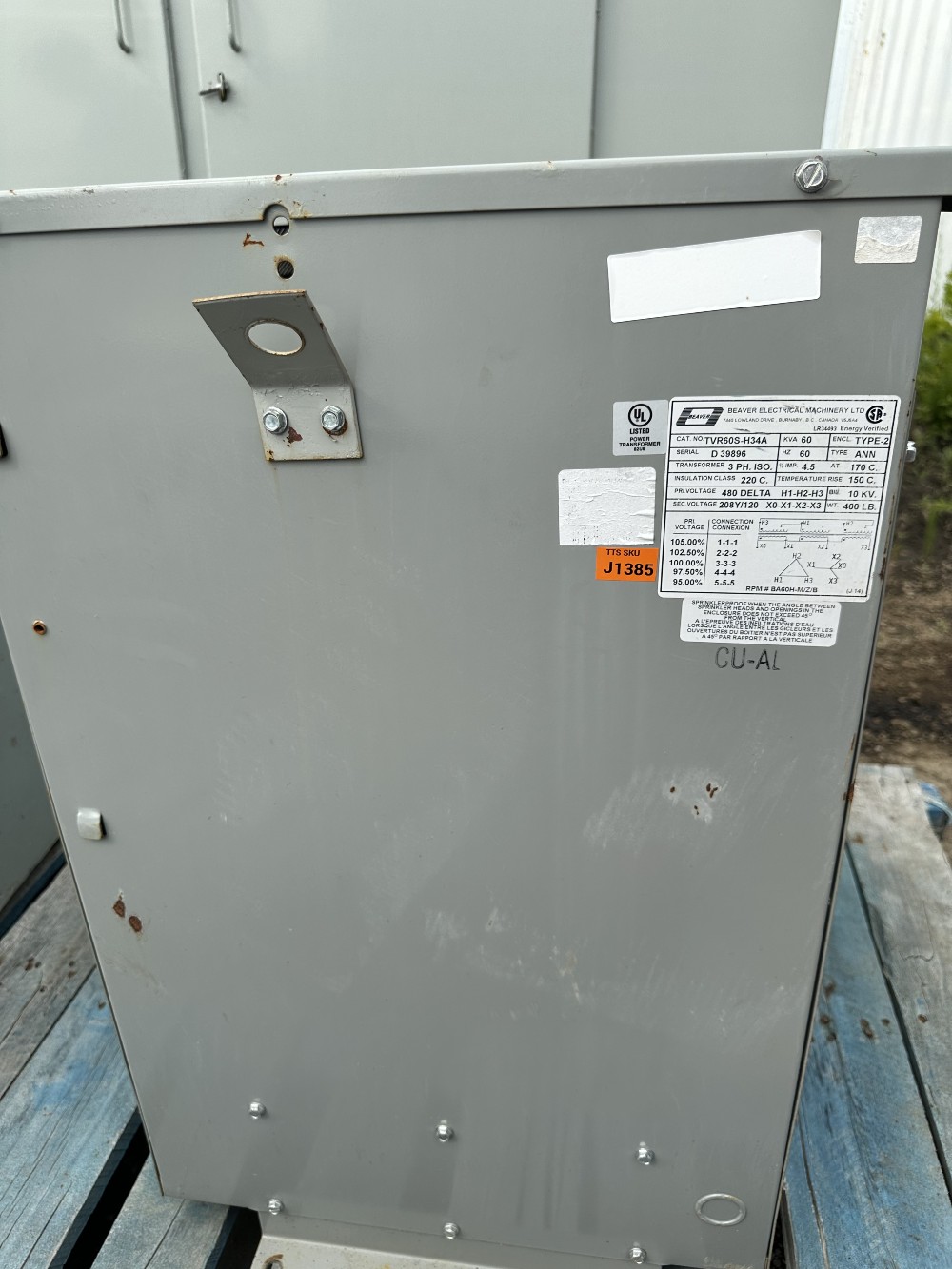 60 KVA 480 Delta Primary, 208Y/120 Secondary, Beaver ANN, Dry-Type Isolated Transformer, Type 2 - Image 3