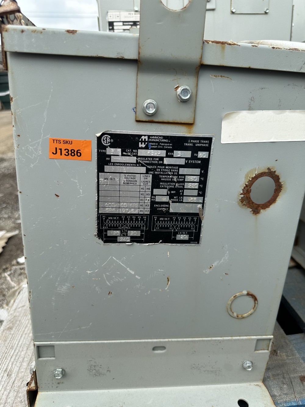 3 kVA 600 Delta Primary, 120/240 Secondary, Hammond, Type F Isolation Transformer - Image 4
