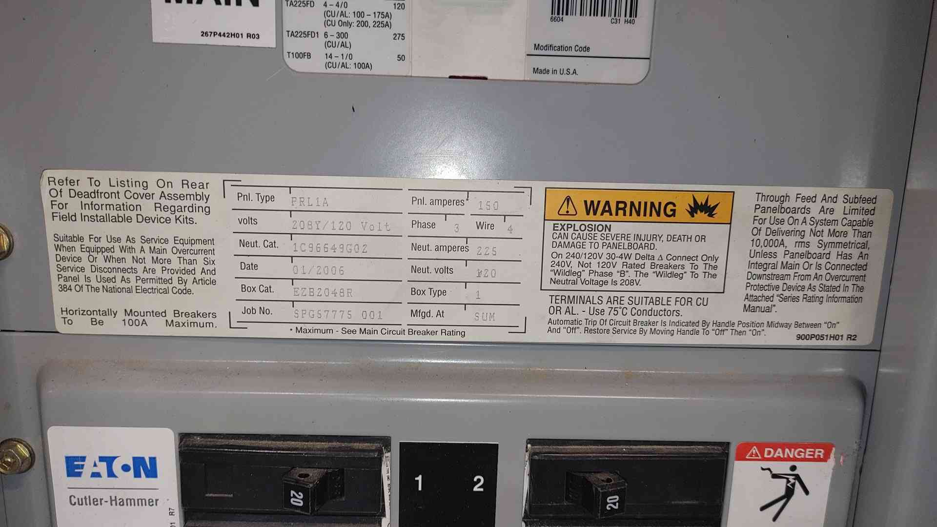 150 Amp. Eaton Cutler-Hammer, PRL1A, main, panelboard, 208Y/120 Volts, 3 Phase, 42 circuit, Pow-R-Line (2 - Image 3