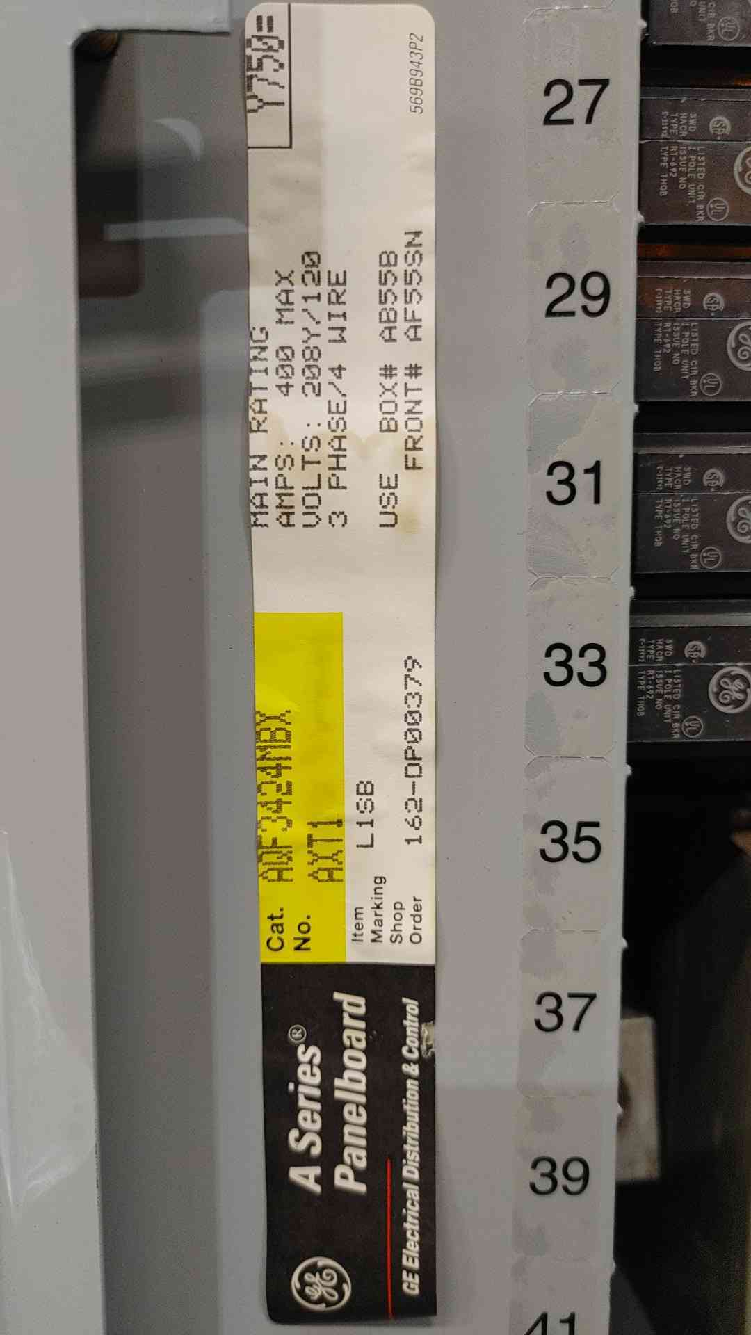 400 Amp. General Electric, AQF3424MBX, panelboard enclosure, 208Y/120 Volts, 3 phase, 34x THQB 20A 1-pole - Image 4