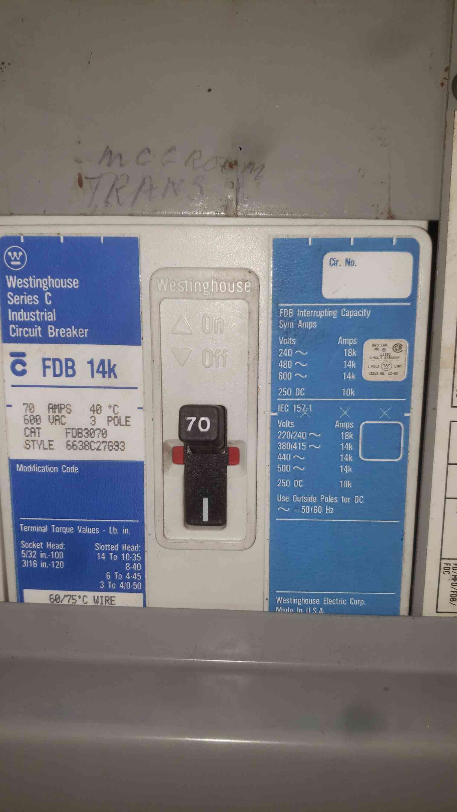 400 Amp. Westinghouse, PRL3, main breaker panelboard, 480 Volts, 3 Phase, 42 circuit, Series C FDB - Image 9