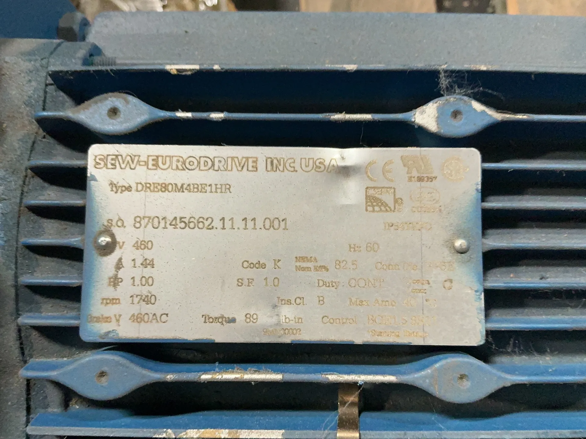 1 HP @ 1740 RPM, Sew #R147R77DRE80M4BE1HR, Gear Drive, 1.44 A - Image 2