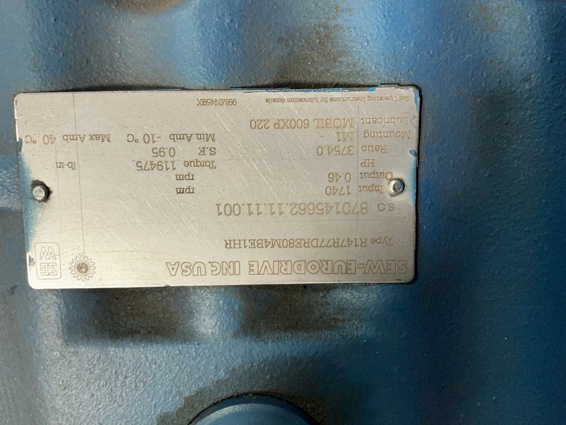 1 HP @ 1740 RPM, Sew #R147R77DRE80M4BE1HR, Gear Drive, 1.44 A - Image 5