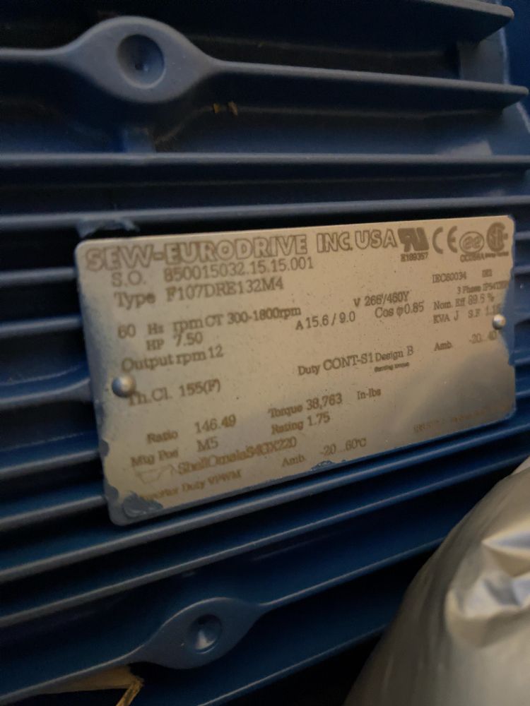 7.5 HP Sew #850015032.15.15.001, Gear Drive, 146.49:1 Ratio - Image 2