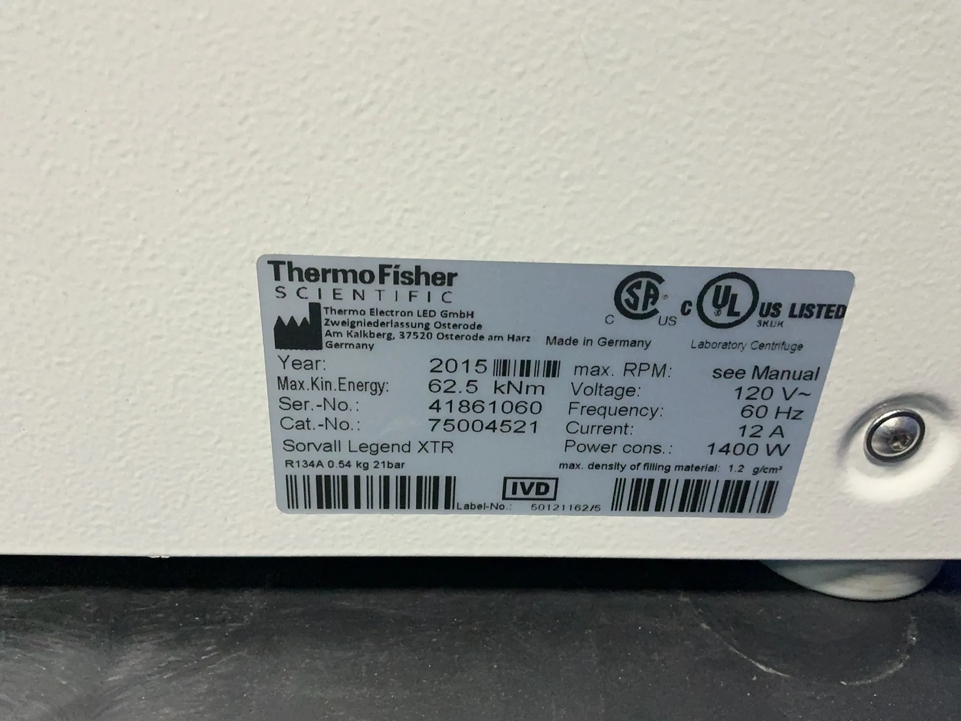 Thermo Scientific #Sorvall-Legend-XTR, Lab Centrifuge, 1400W, R134a, 2015 - Image 5