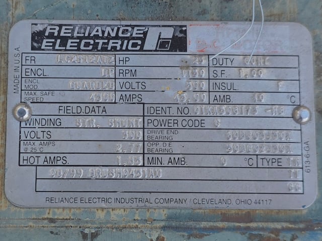 25 HP 1200 RPM Reliance, Frame LC2512ATZ, Drip-Proof Ball Bearing, 500 VA, 300 VF - Image 3